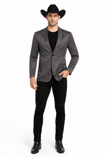 Men's Slim Fit Western Blazer Sport Coats Charcoal Sacos Vaqueros Para Hombre