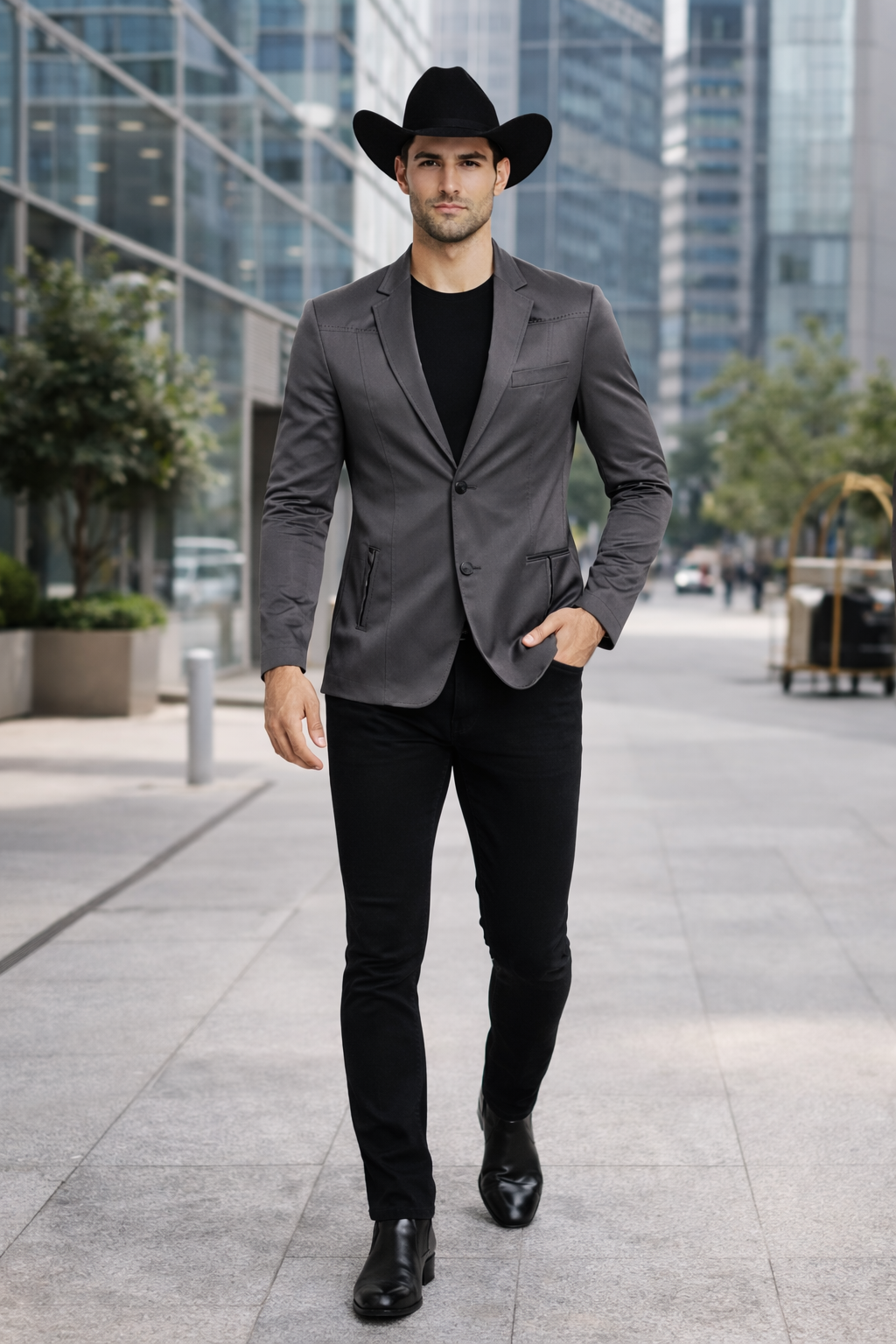 Men's Slim Fit Western Blazer Sport Coats Charcoal Sacos Vaqueros Para Hombre