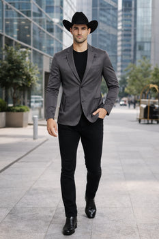 Men's Slim Fit Western Blazer Sport Coats Charcoal Sacos Vaqueros Para Hombre
