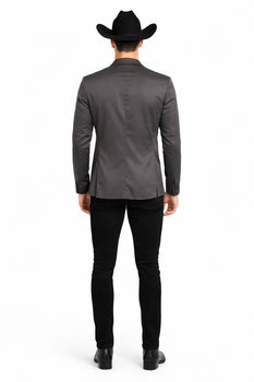 Men's Slim Fit Western Blazer Sport Coats Charcoal Sacos Vaqueros Para Hombre