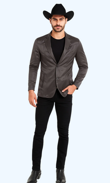 Men's Slim Fit Western Blazer Sport Coats Charcoal Sacos Vaqueros Para Hombre