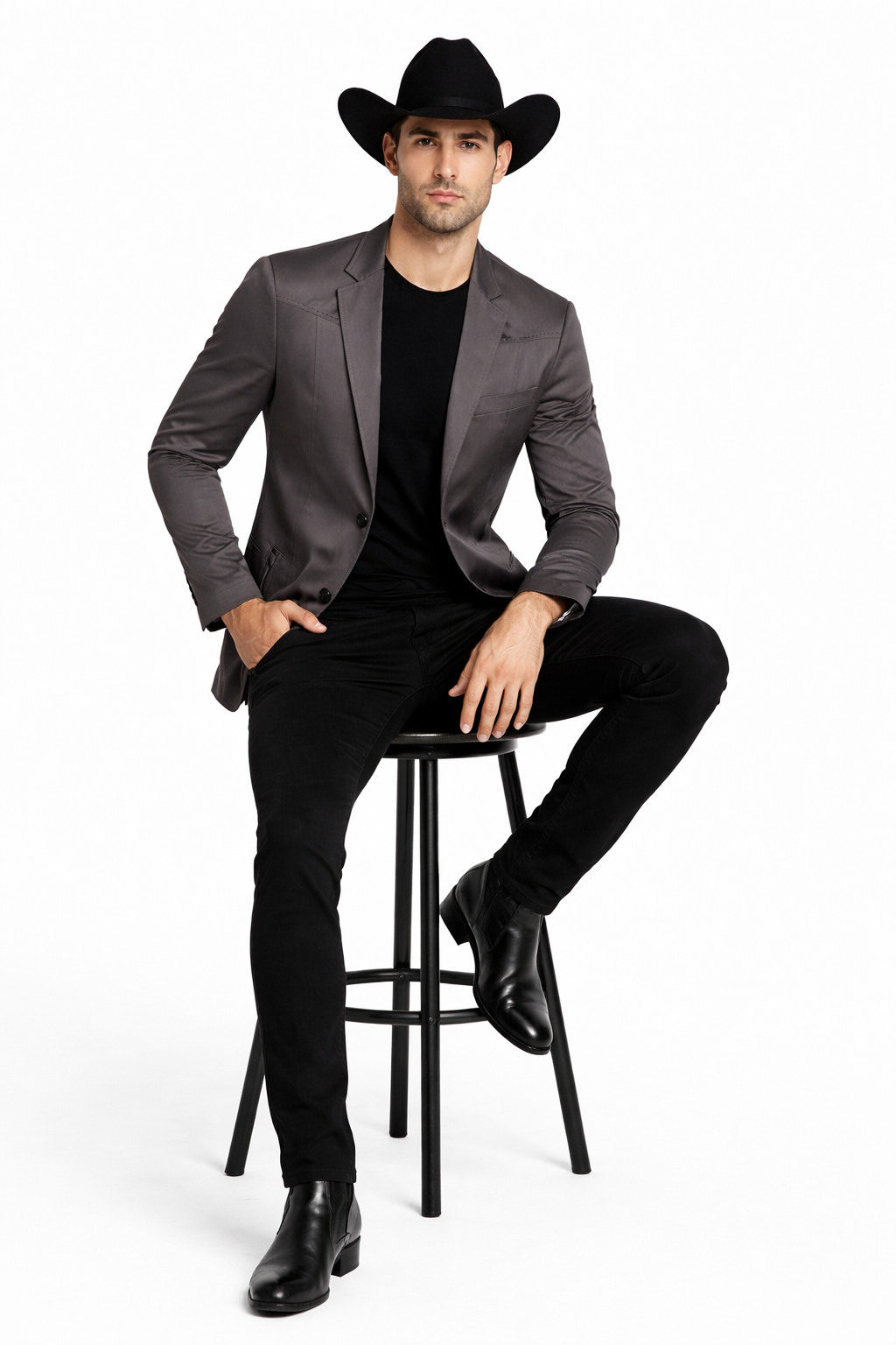 Men's Slim Fit Western Blazer Sport Coats Charcoal Sacos Vaqueros Para Hombre