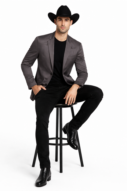 Men's Slim Fit Western Blazer Sport Coats Charcoal Sacos Vaqueros Para Hombre