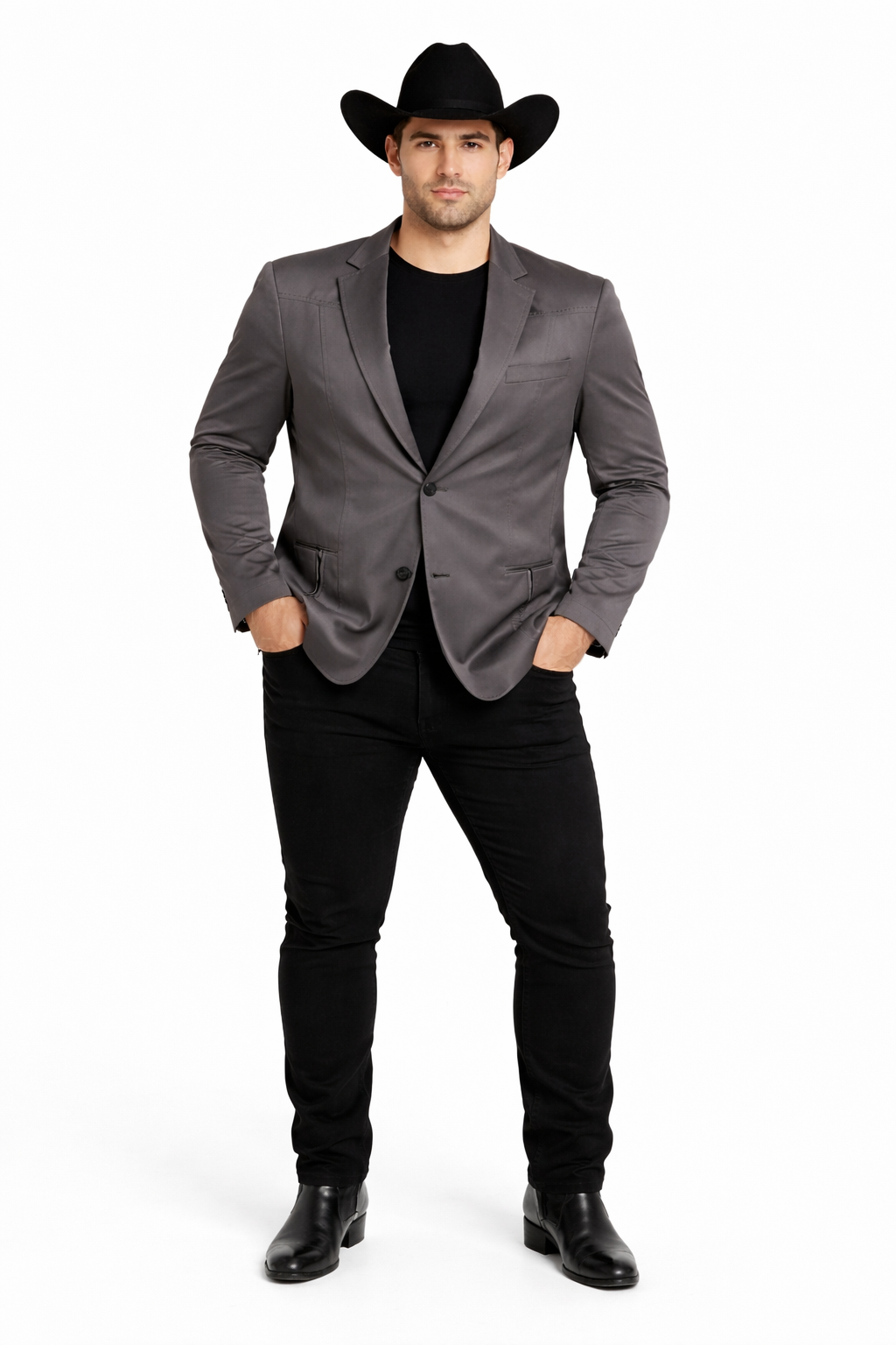 Men's Slim Fit Western Blazer Sport Coats Charcoal Sacos Vaqueros Para Hombre