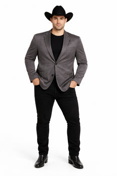 Men's Slim Fit Western Blazer Sport Coats Charcoal Sacos Vaqueros Para Hombre