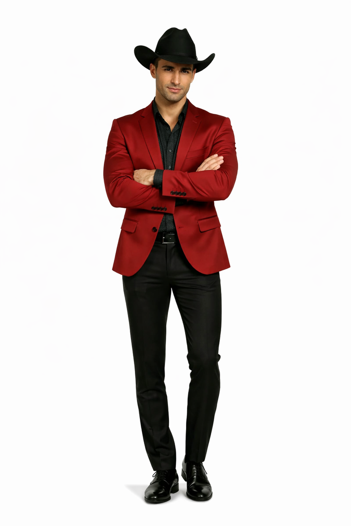 Men's Slim Fit Western Blazer Sport Coats Red Sacos Vaqueros Para Hombre