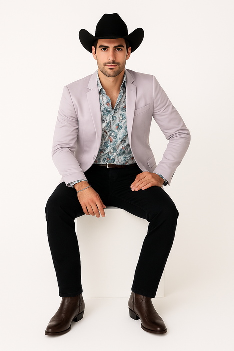 Men's Slim Fit Western Blazer Sport Coats Silver Sacos Vaqueros Para Hombre