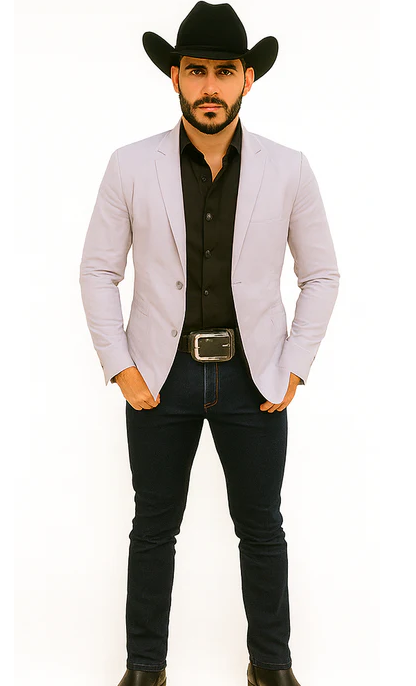 Men's Slim Fit Western Blazer Sportcoat Silver Sacos Vaqueros Para Hombre
