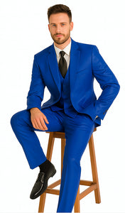 Mens Solid Royal Suit Brand 3 Piece Fashion Dress Suits