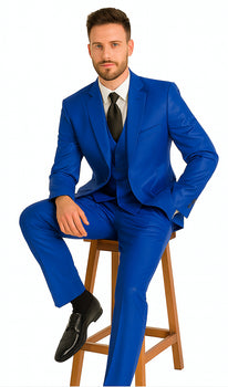 Mens Solid Royal Suit Brand 3 Piece Fashion Dress Suits