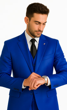 Mens Solid Royal Suit Brand 3 Piece Fashion Dress Suits