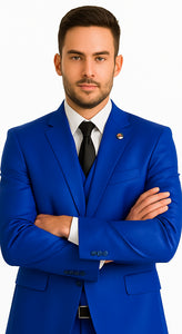 Mens Solid Royal Suit Brand 3 Piece Fashion Dress Suits