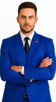 Mens Solid Royal Suit Brand 3 Piece Fashion Dress Suits
