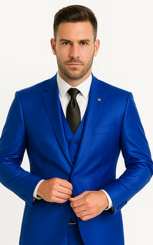 Mens Solid Royal Suit Brand 3 Piece Fashion Dress Suits