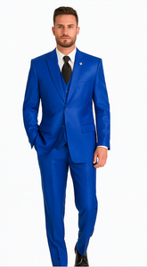 Mens Solid Royal Suit Brand 3 Piece Fashion Dress Suits