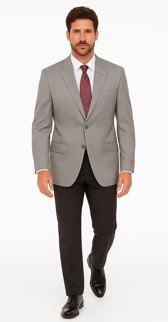 Men's Sport Coat Jacket Blazer 100% Wool Patterned Fabric Two Button  Grey - Image 3