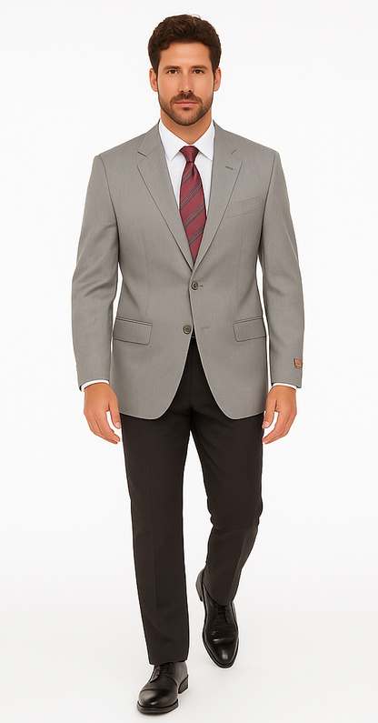 Men's Sport Coat Jacket Blazer 100% Wool Patterned Fabric Two Button  Grey - Image 3