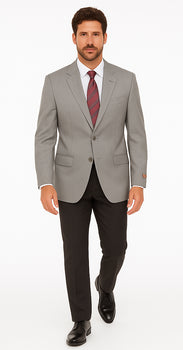 Men's Sport Coat Jacket Blazer 100% Wool Patterned Fabric Two Button  Grey - Image 3