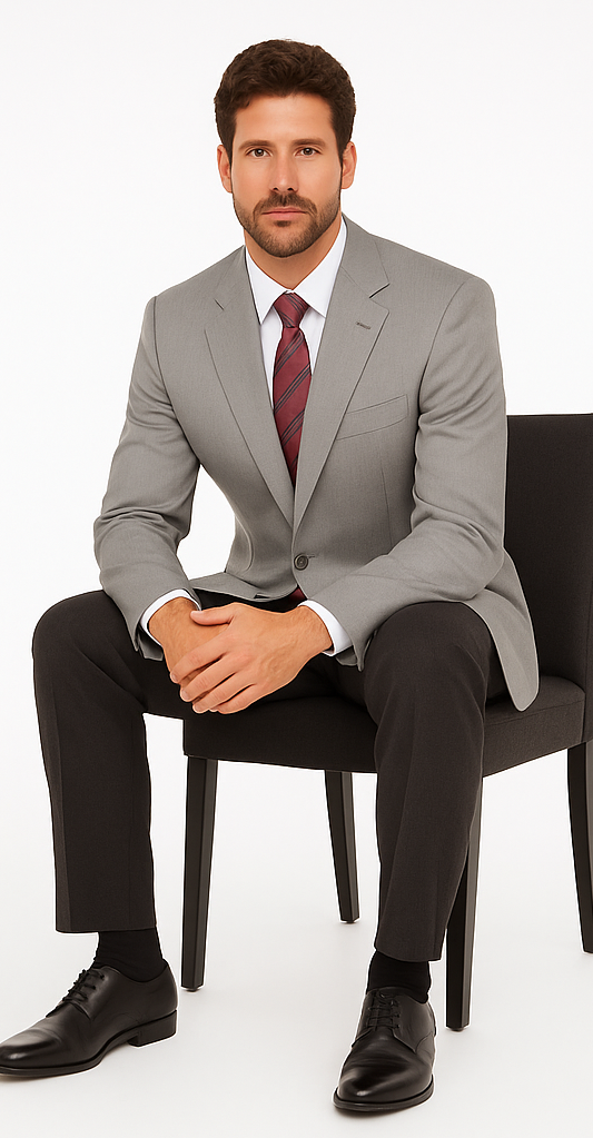 Men's Sport Coat Jacket Blazer 100% Wool Patterned Fabric Two Button  Grey - Image 4