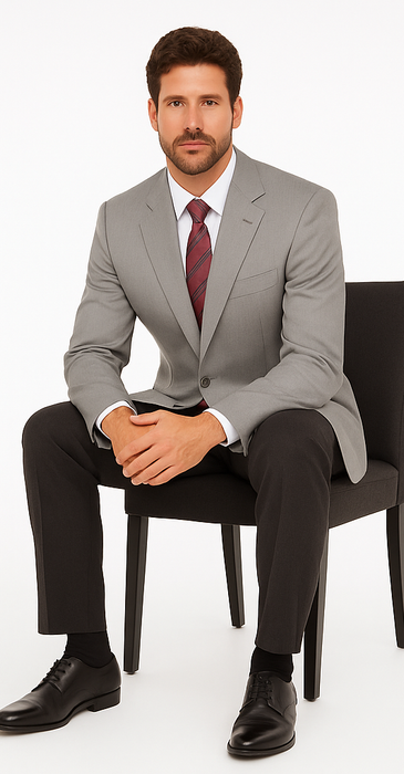 Men's Sport Coat Jacket Blazer 100% Wool Patterned Fabric Two Button  Grey