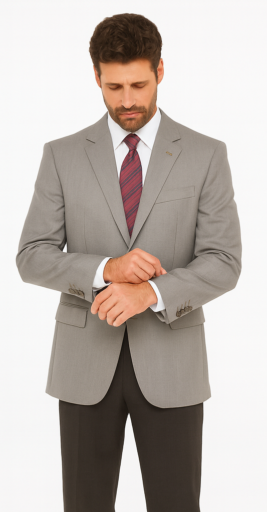 Men's Sport Coat Jacket Blazer 100% Wool Patterned Fabric Two Button  Grey - Image 6