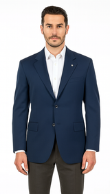 Men's Sport Coat Jacket Blazer 100% Wool Patterned Fabric Two Button  Navy