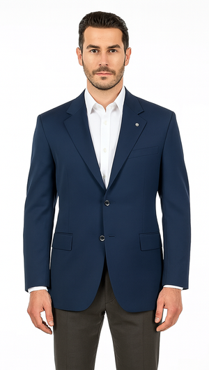 Men's Sport Coat Jacket Blazer 100% Wool Patterned Fabric Two Button  Navy