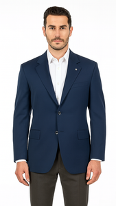 Men's Sport Coat Jacket Blazer 100% Wool Patterned Fabric Two Button  Navy