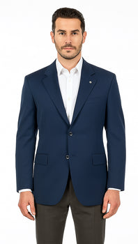 Men's Sport Coat Jacket Blazer 100% Wool Patterned Fabric Two Button  Navy