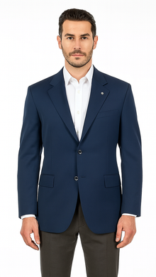 Men's Sport Coat Jacket Blazer 100% Wool Patterned Fabric Two Button  Navy