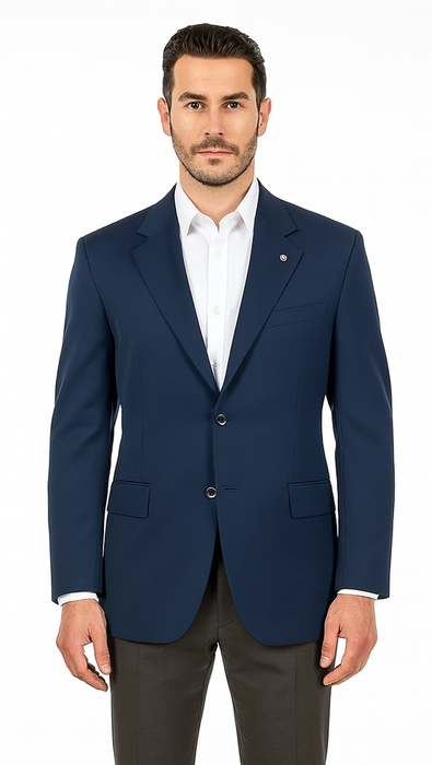 Men's Sport Coat Jacket Blazer 100% Wool Patterned Fabric Two Button  Navy