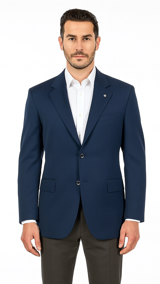 Men's Sport Coat Jacket Blazer 100% Wool Patterned Fabric Two Button  Navy