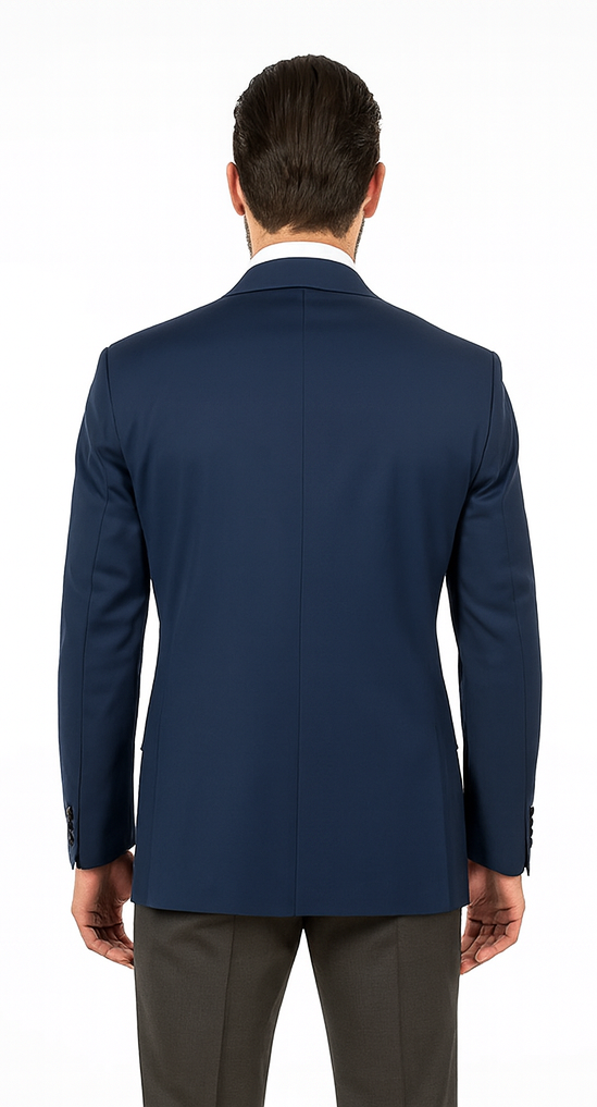 Men's Sport Coat Jacket Blazer 100% Wool Patterned Fabric Two Button  Navy - Image 2