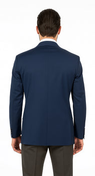 Men's Sport Coat Jacket Blazer 100% Wool Patterned Fabric Two Button  Navy - Image 2