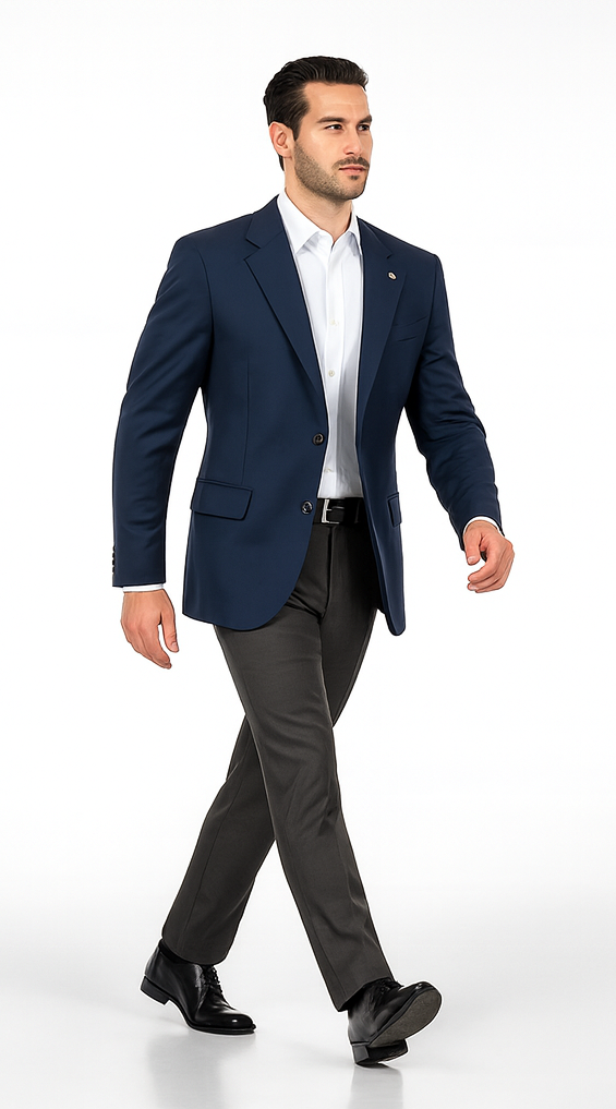 Men's Sport Coat Jacket Blazer 100% Wool Patterned Fabric Two Button  Navy - Image 3