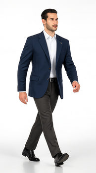 Men's Sport Coat Jacket Blazer 100% Wool Patterned Fabric Two Button  Navy - Image 3