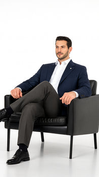 Men's Sport Coat Jacket Blazer 100% Wool Patterned Fabric Two Button  Navy - Image 4