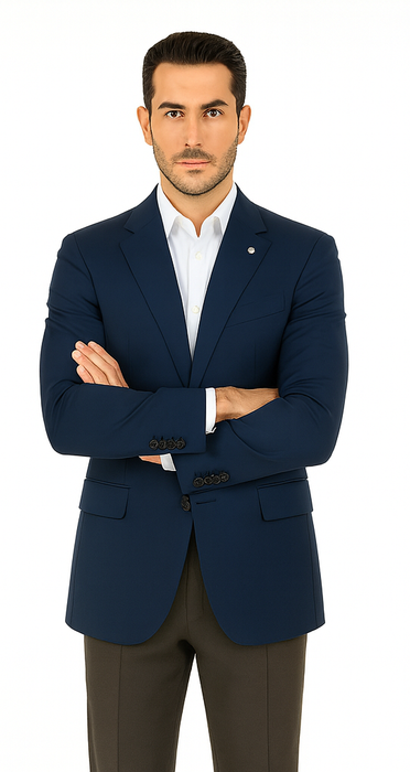 Men's Sport Coat Jacket Blazer 100% Wool Patterned Fabric Two Button  Navy