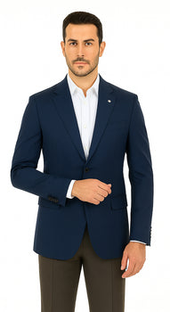 Men's Sport Coat Jacket Blazer 100% Wool Patterned Fabric Two Button  Navy - Image 6