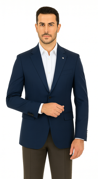 Men's Sport Coat Jacket Blazer 100% Wool Patterned Fabric Two Button  Navy