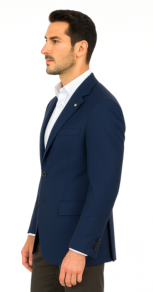 Men's Sport Coat Jacket Blazer 100% Wool Patterned Fabric Two Button  Navy - Image 7