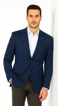 Men's Sport Coat Jacket Blazer 100% Wool Patterned Fabric Two Button  Navy - Image 8
