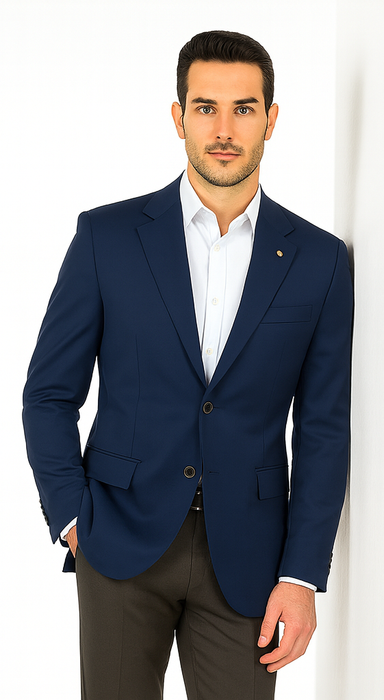 Men's Sport Coat Jacket Blazer 100% Wool Patterned Fabric Two Button  Navy