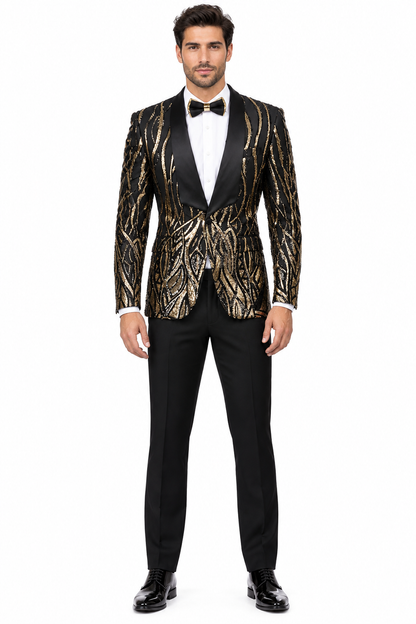 EJ Samuel Black & Gold Sequin Shawl Lapel Tuxedo Jacket