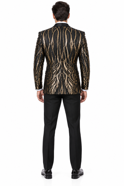 EJ Samuel Black & Gold Sequin Shawl Lapel Tuxedo Jacket