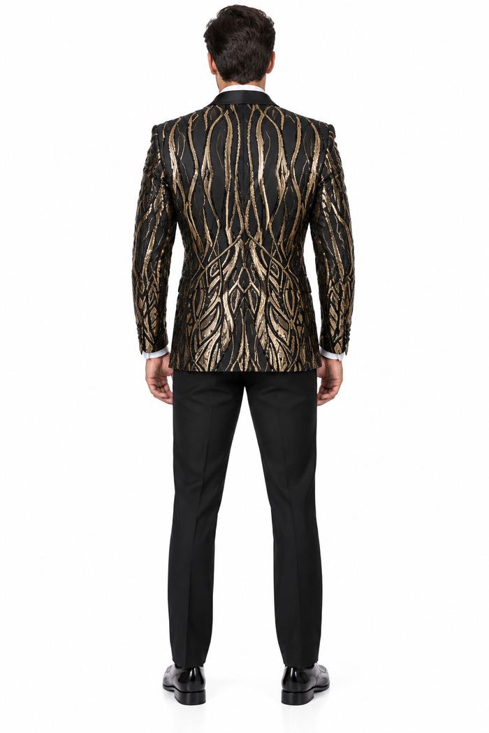 EJ Samuel Black & Gold Sequin Shawl Lapel Tuxedo Jacket