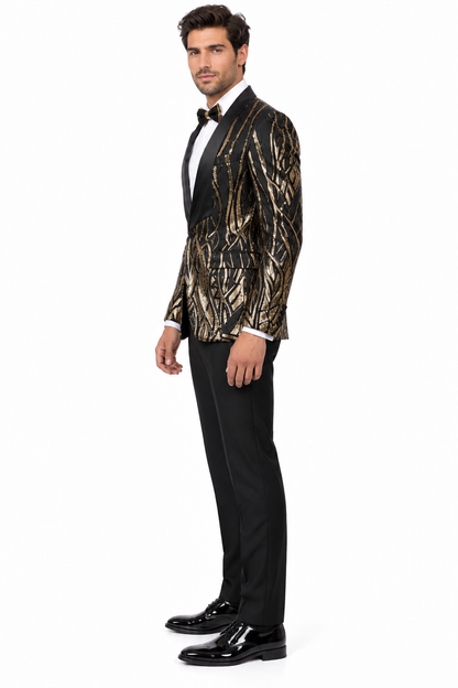EJ Samuel Black & Gold Sequin Shawl Lapel Tuxedo Jacket