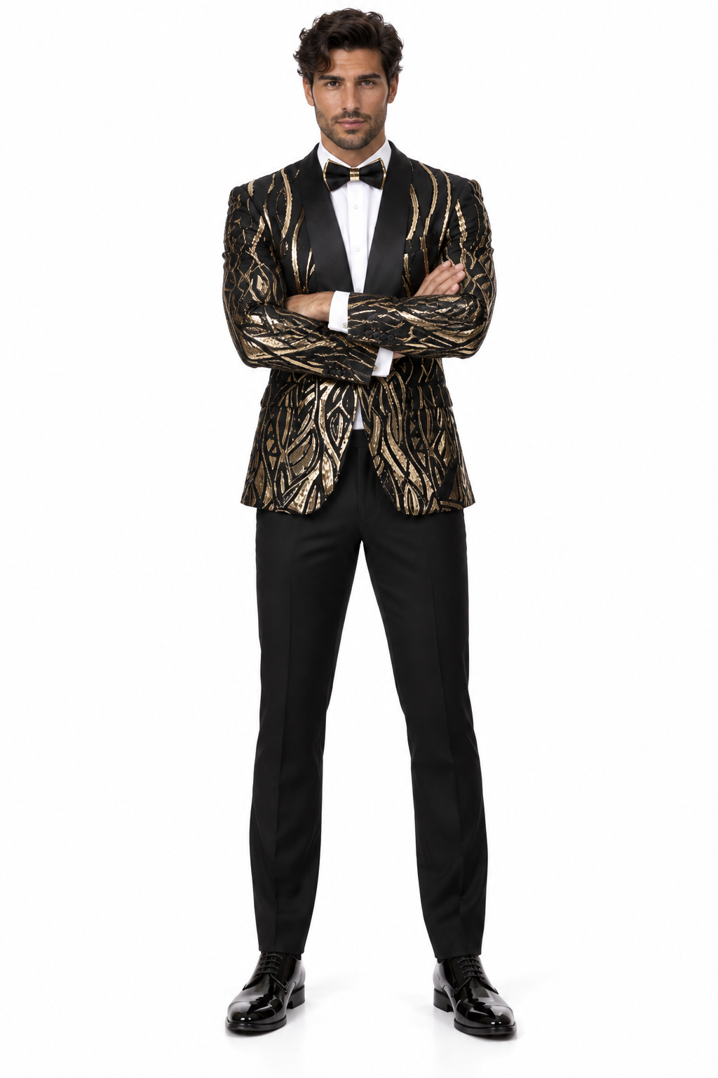 EJ Samuel Black & Gold Sequin Shawl Lapel Tuxedo Jacket
