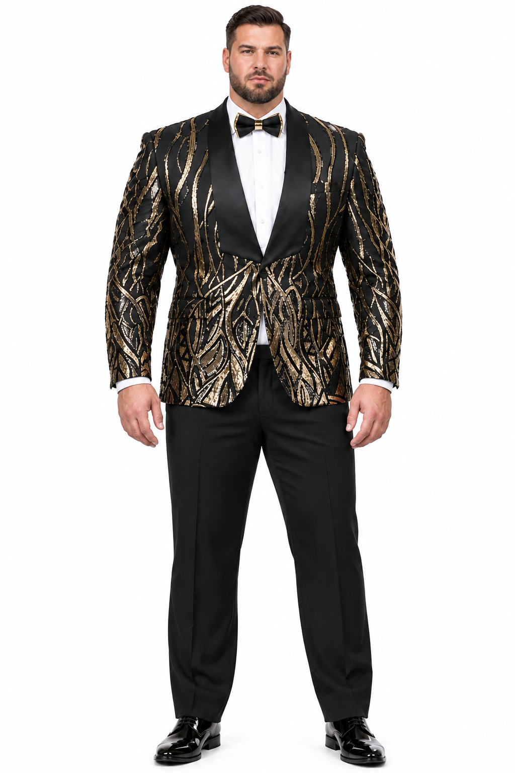 EJ Samuel Black & Gold Sequin Shawl Lapel Tuxedo Jacket