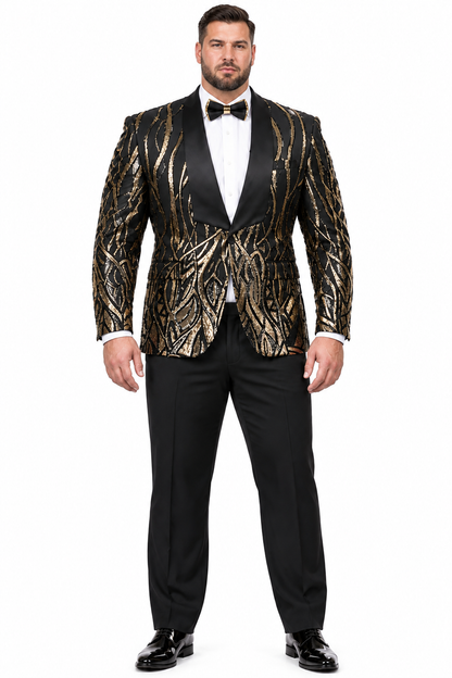 EJ Samuel Black & Gold Sequin Shawl Lapel Tuxedo Jacket